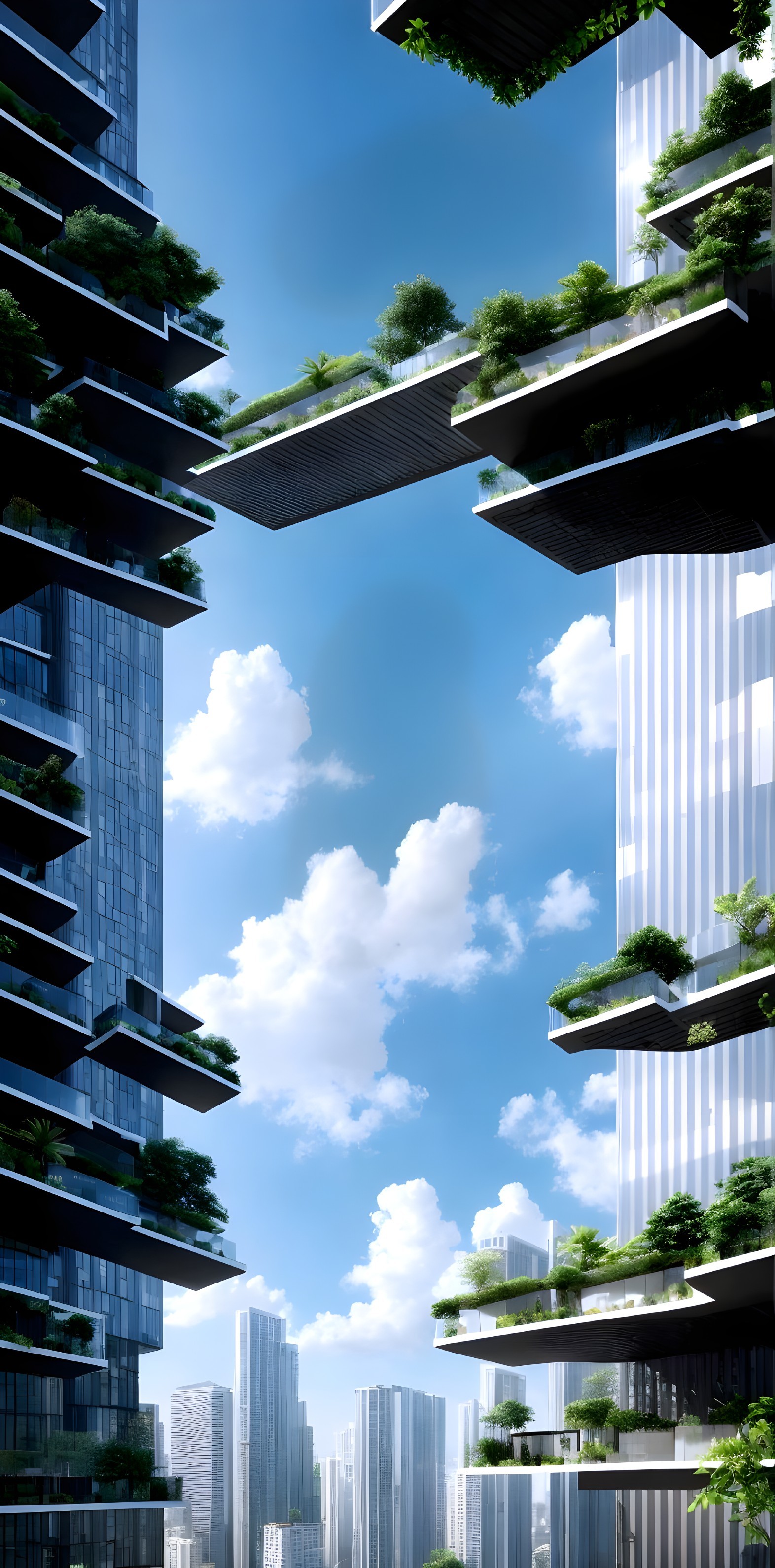 Futuristic Urban Landscape with Green Skyscrapers