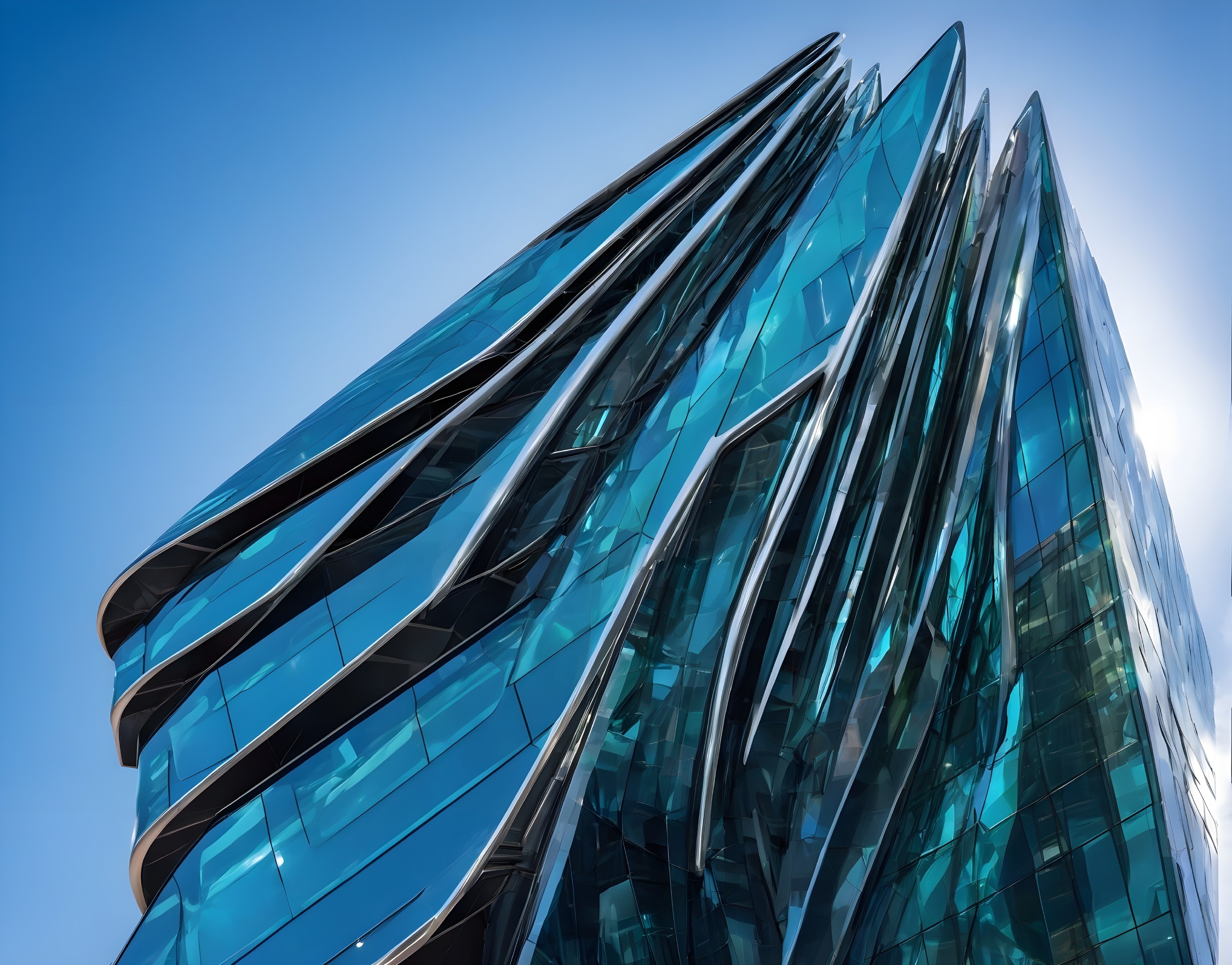 Modern Building with Angular Design and Glass Facade
