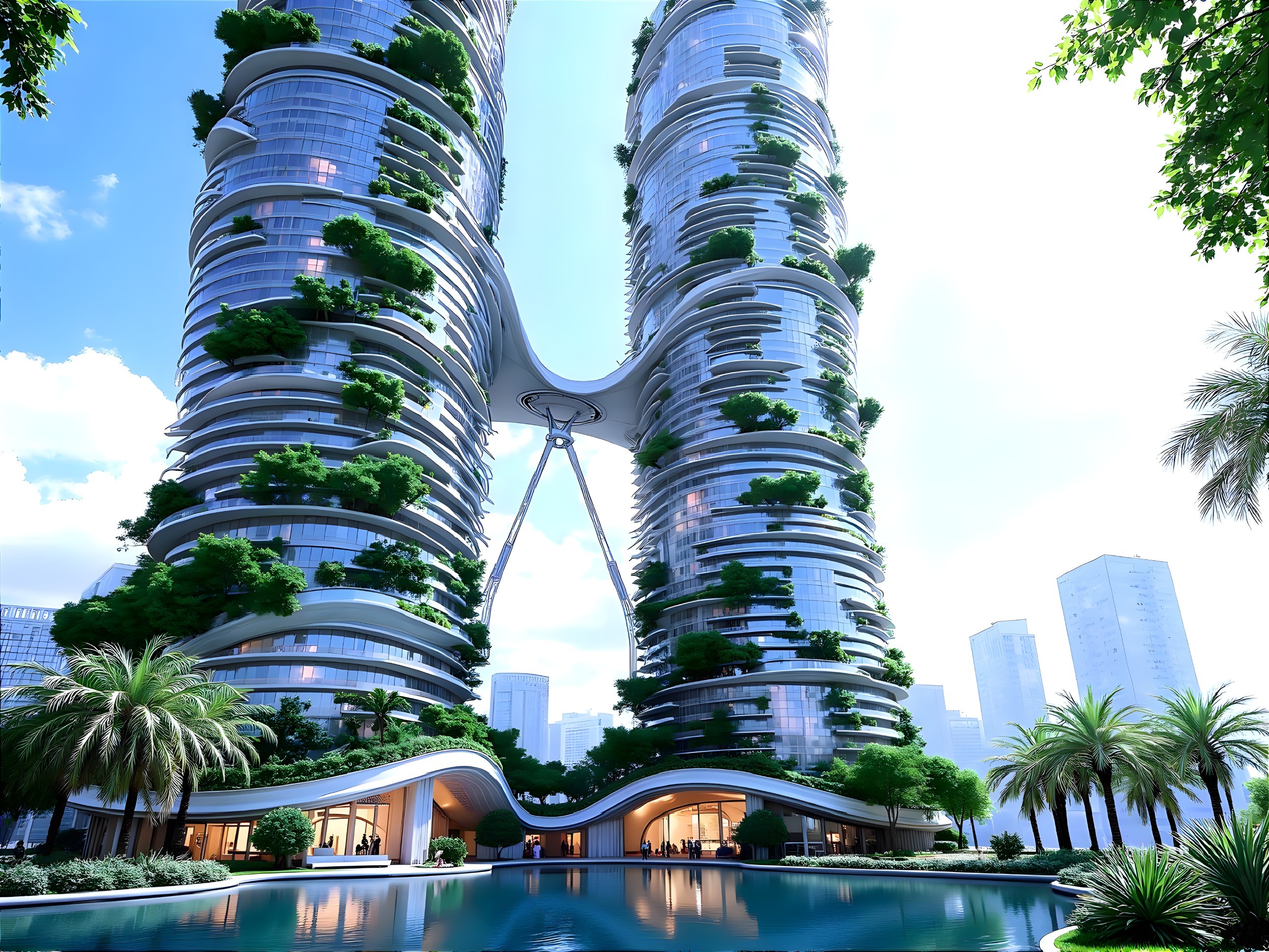 Architectural Marvel of Two Towers with Central Bridge