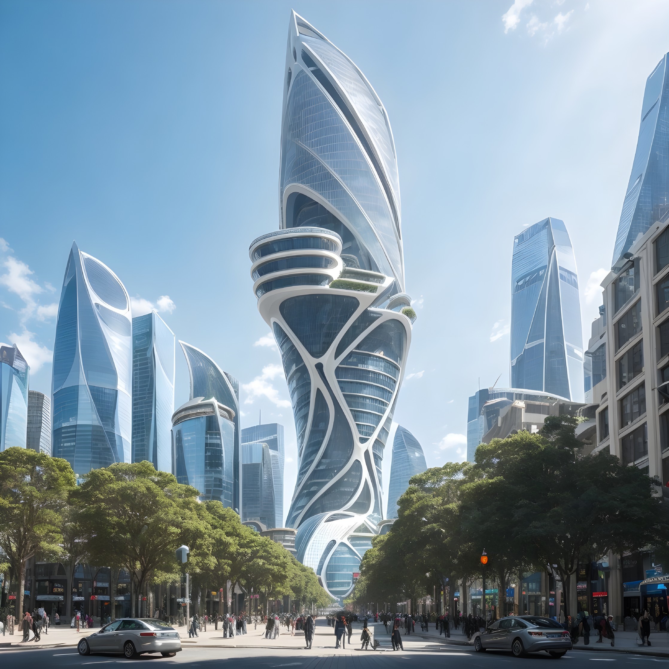 Futuristic Urban Landscape with Twisting Skyscrapers