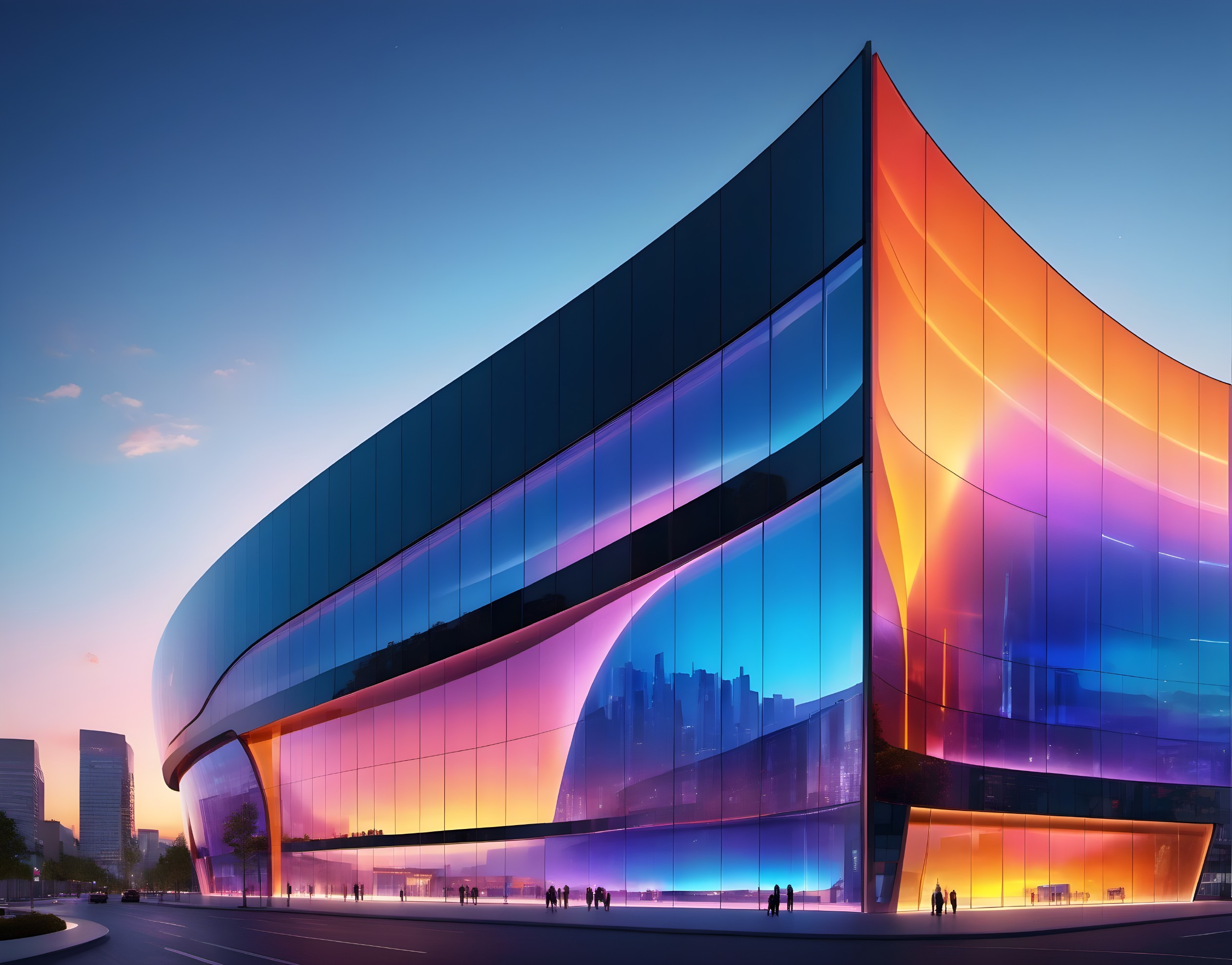 Modern building with curved facade and vibrant colors