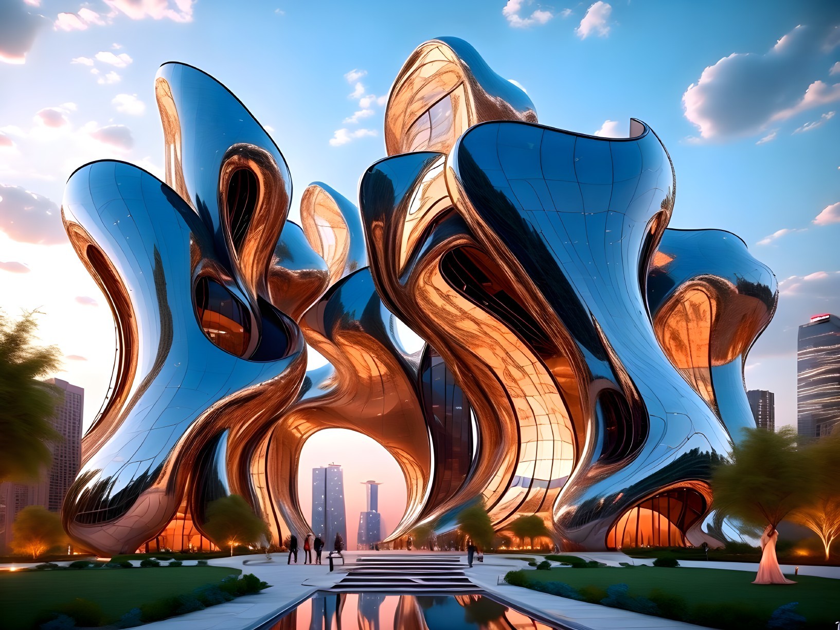 Futuristic Architecture with Organic Shapes and Greenery
