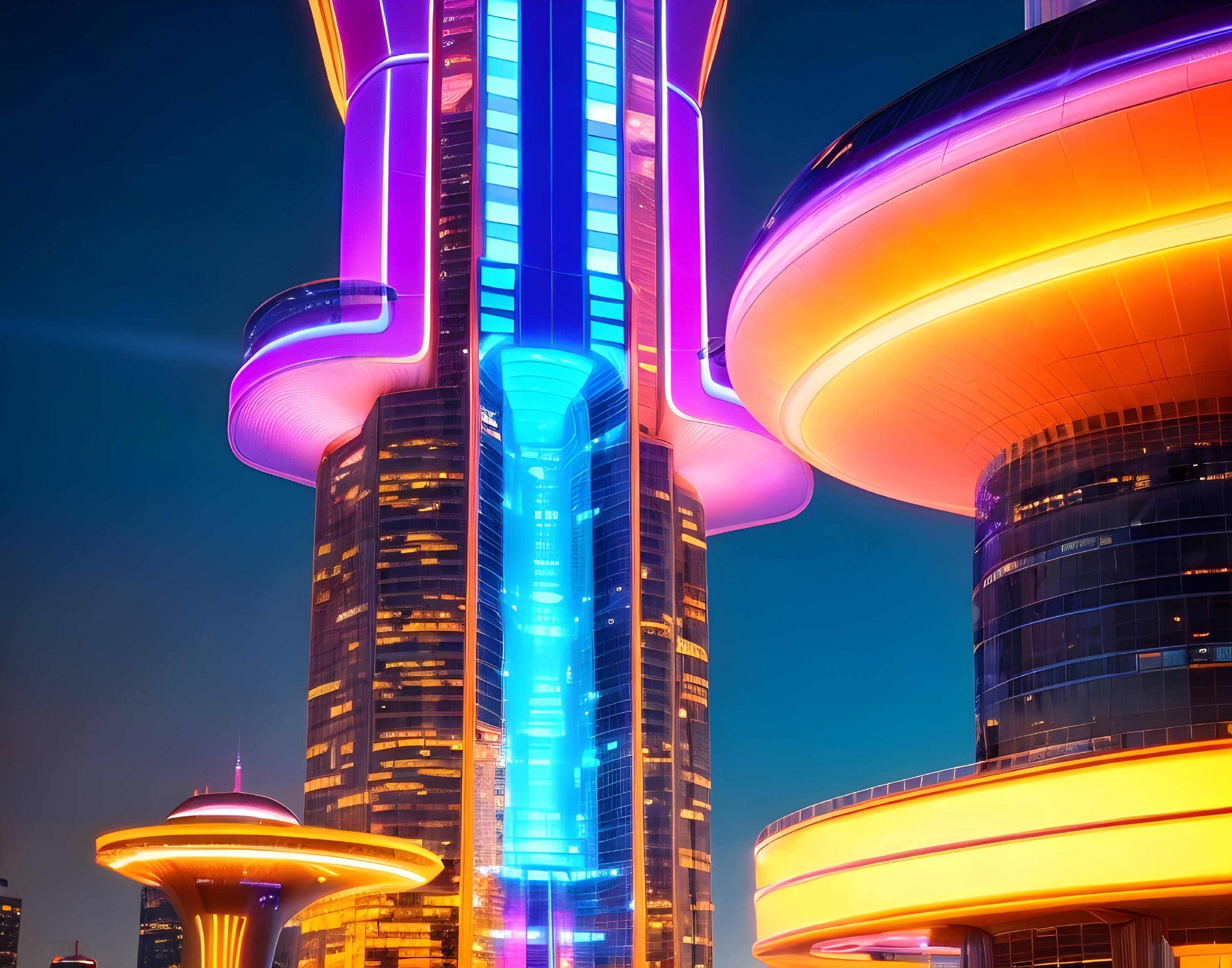 Futuristic cityscape with vibrant neon lights and design
