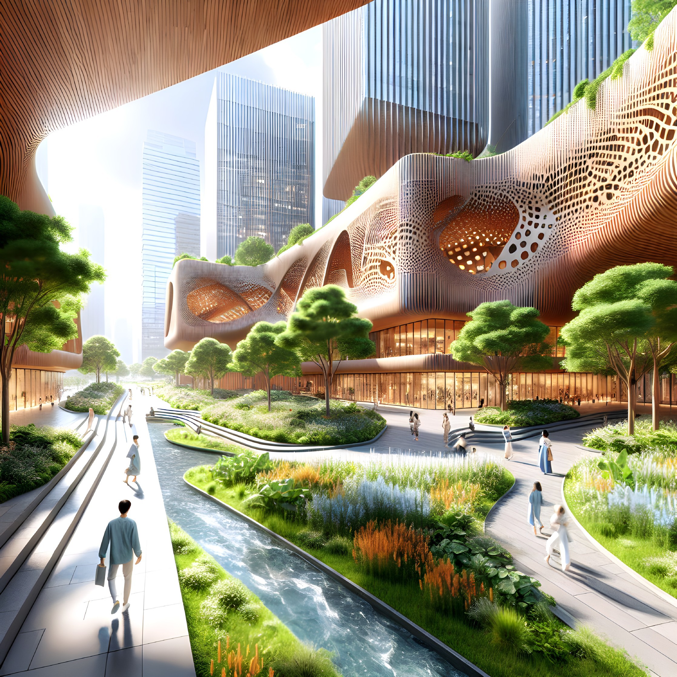 Futuristic Urban Landscape with Organic Architecture