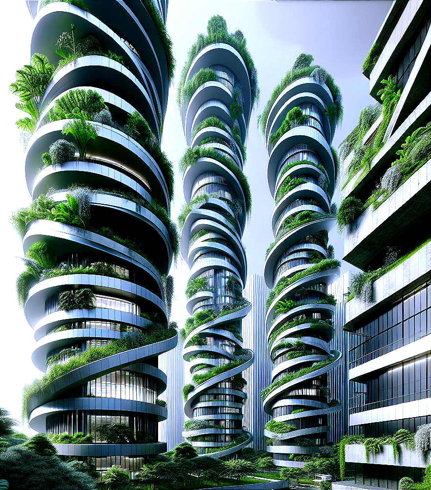 Futuristic Urban Landscape with Spiral Skyscrapers