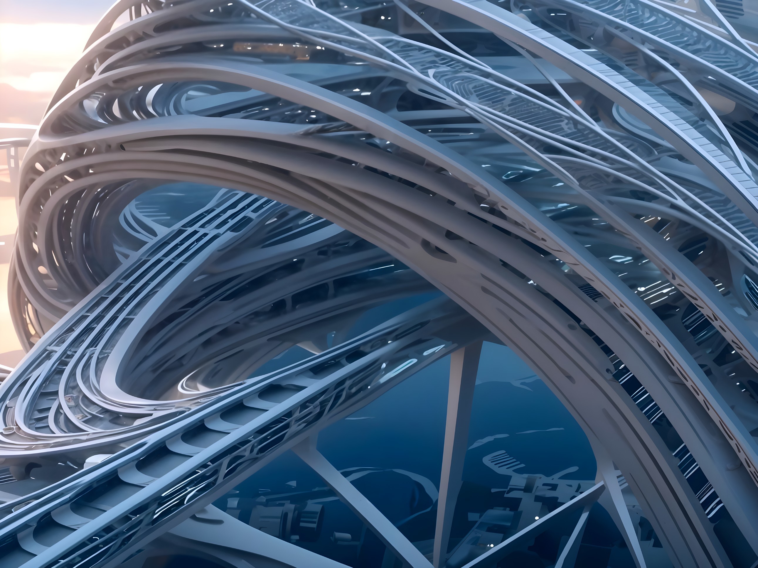 Futuristic Structure with Twisting Organic Elements
