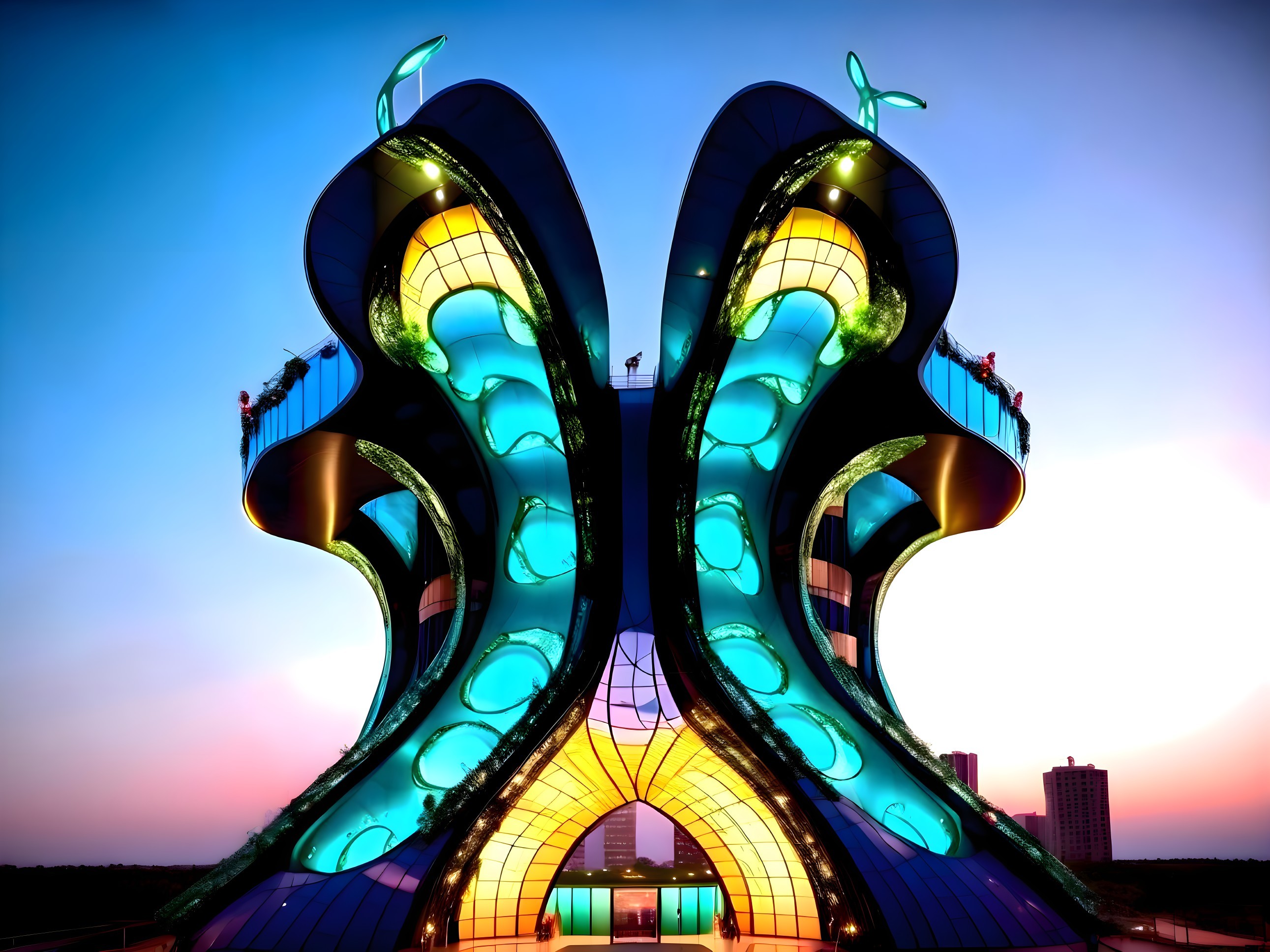 Futuristic Building with Organic Design and Greenery