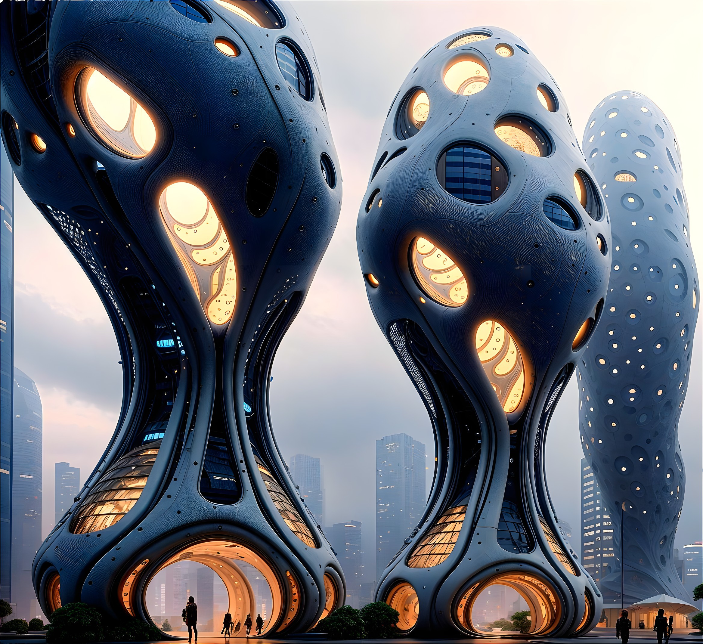 Futuristic Twisting Skyscrapers in Modern Cityscape