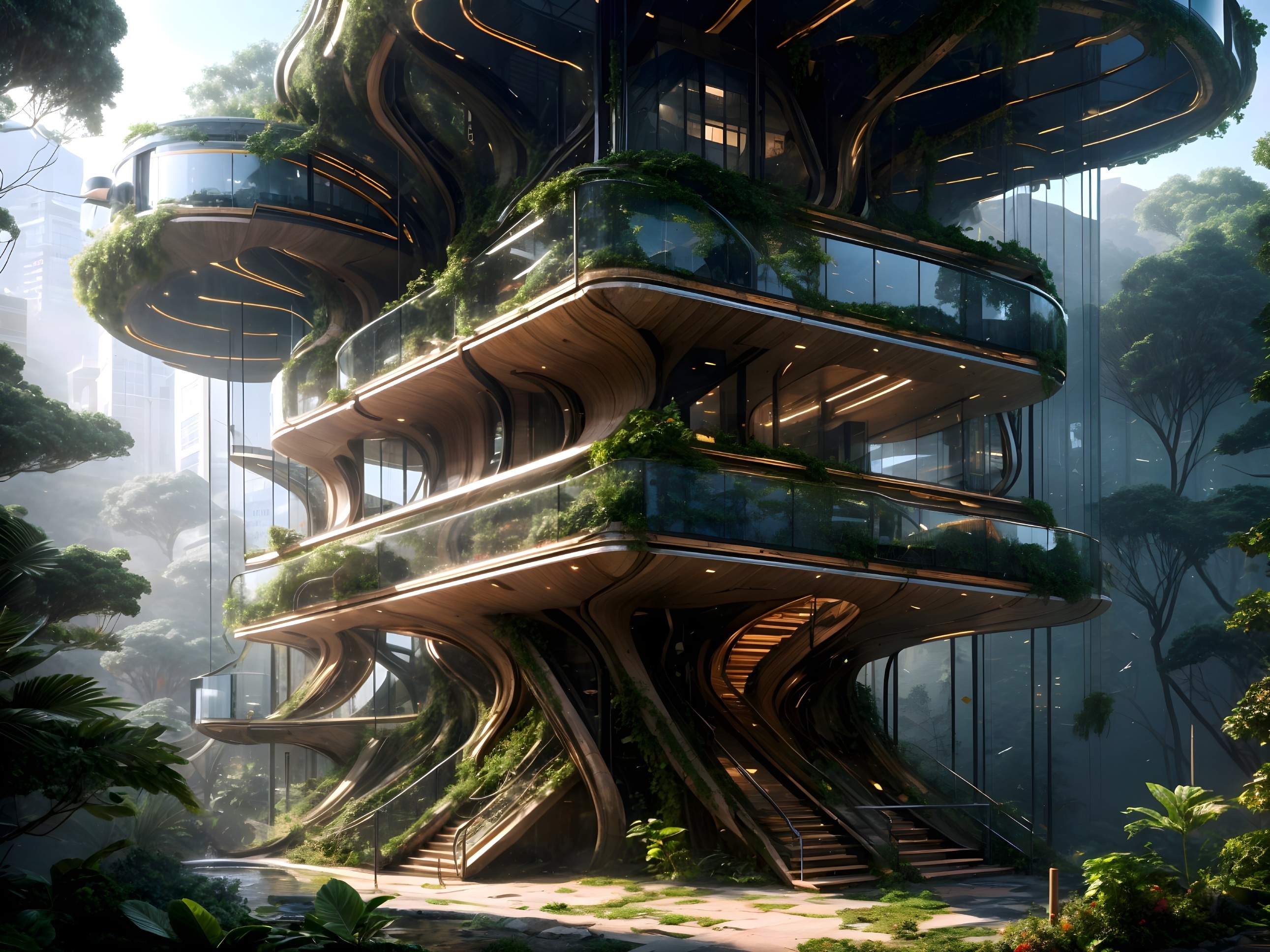 Futuristic Multi-Level Structure Resembling a Tree