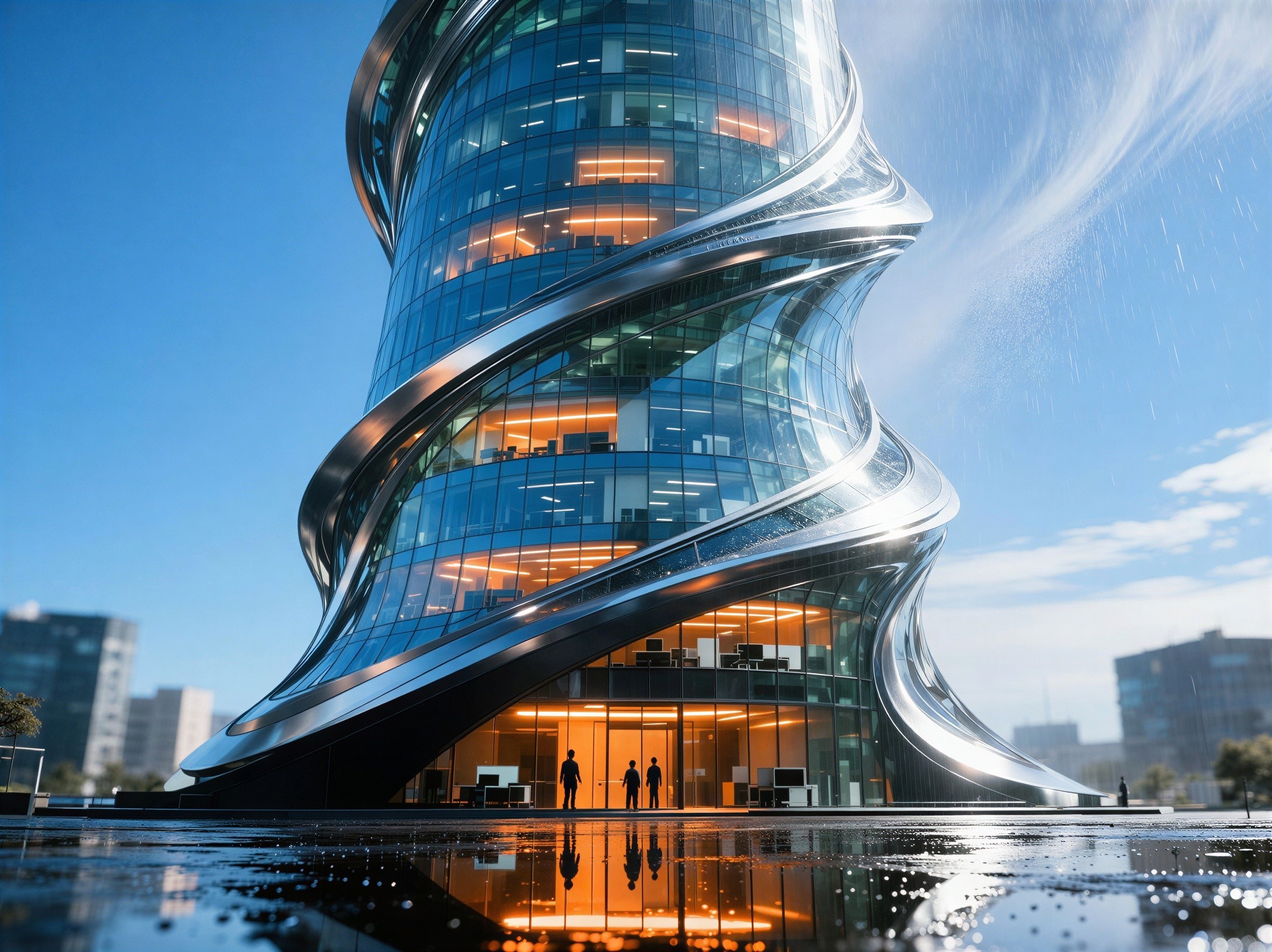 Futuristic Skyscraper with Twisted Glass Design