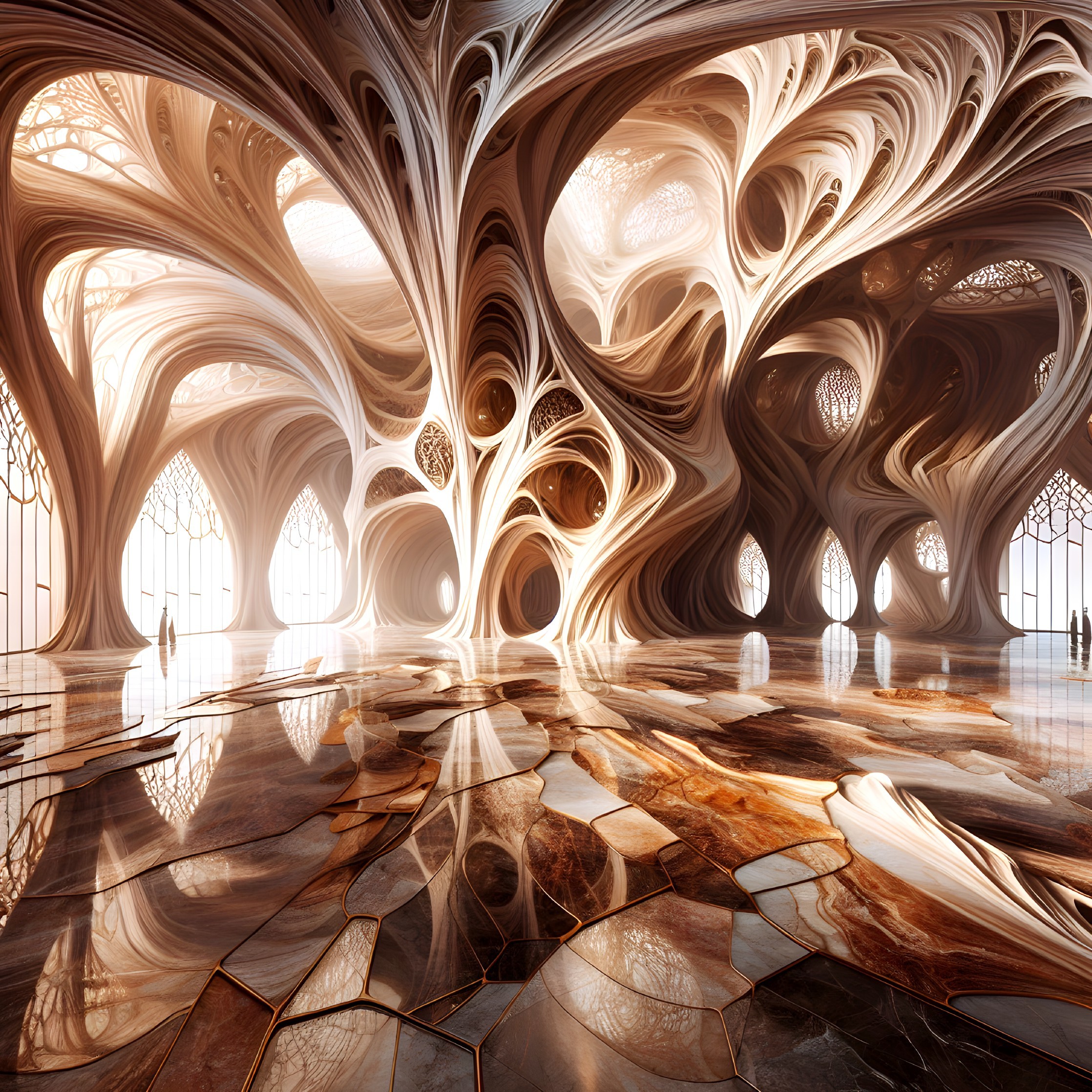Architectural Space with Organic Shapes and Soft Light