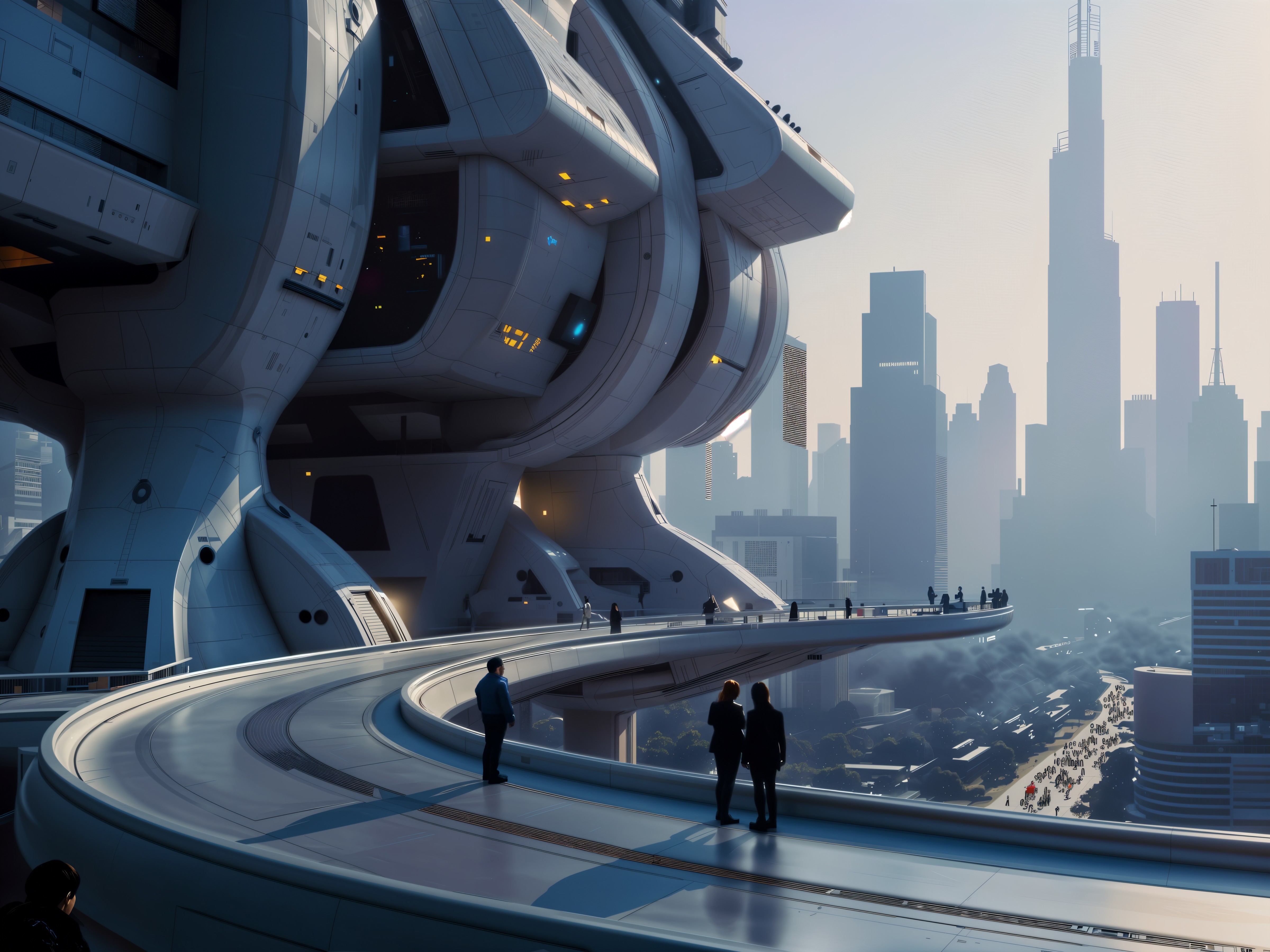 Futuristic Cityscape with Modular Architecture and Walkways
