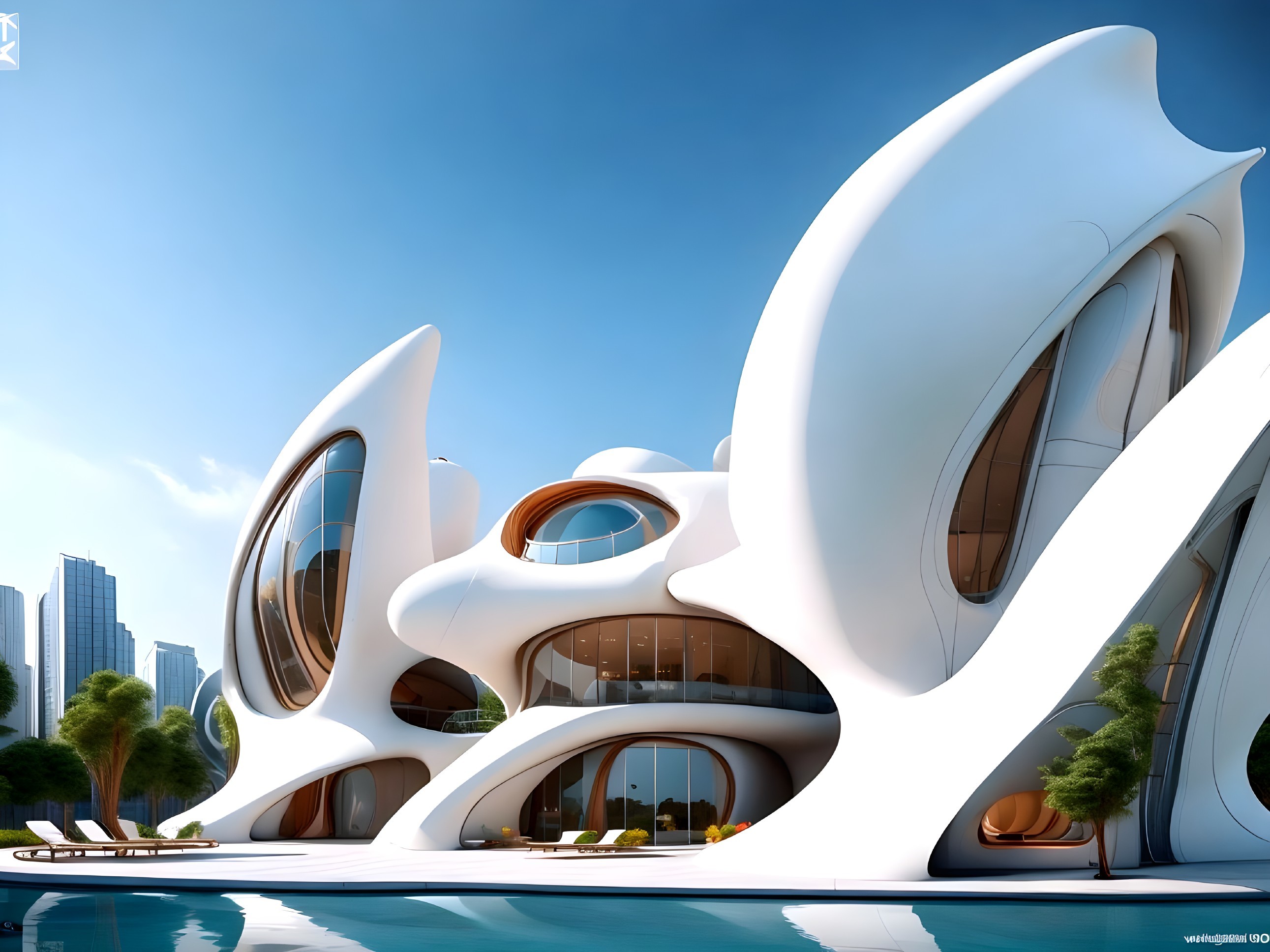 Modern Architectural Design with Organic Shapes and Pool