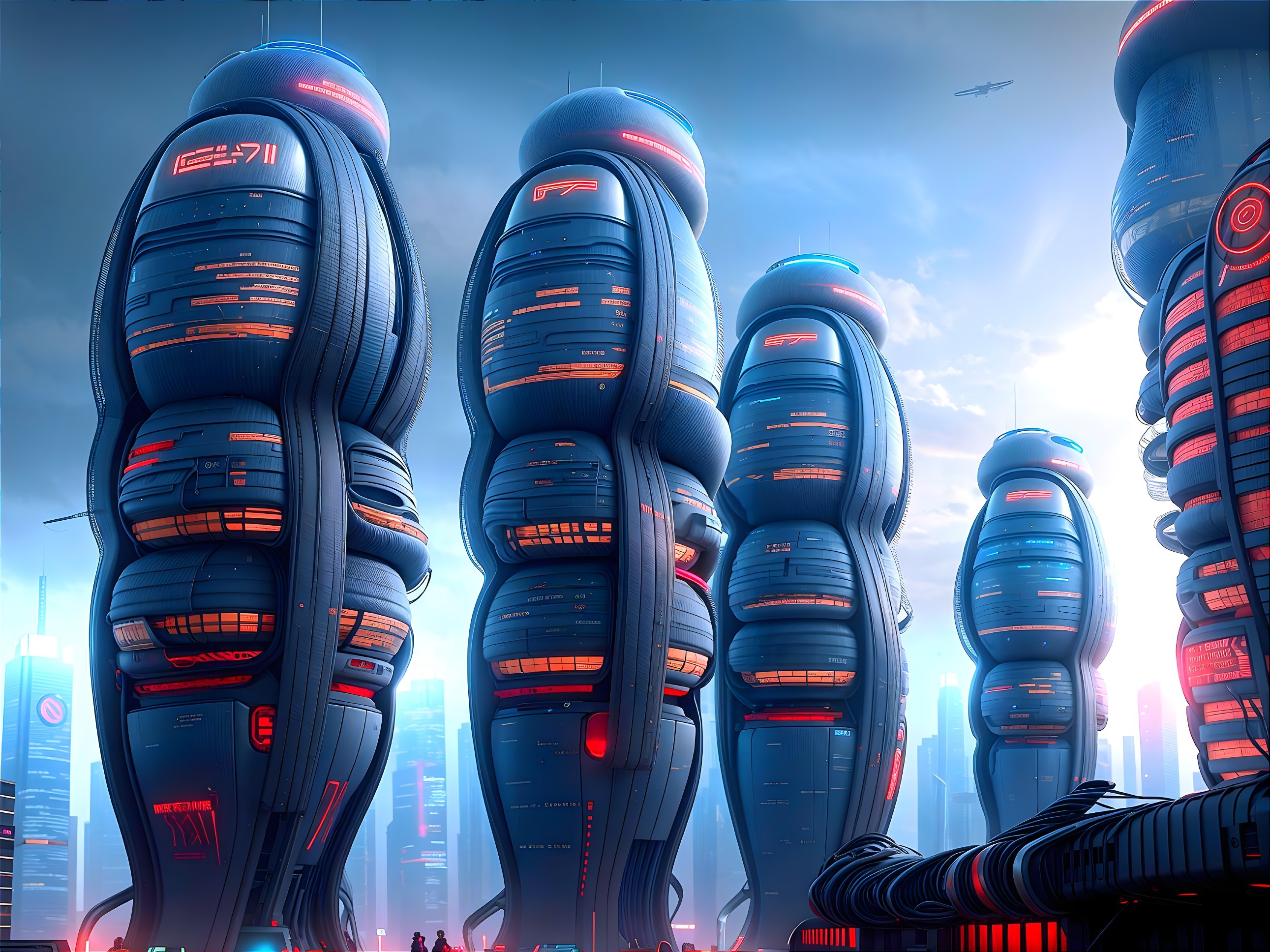 Futuristic Cityscape with Organic Design and Lights