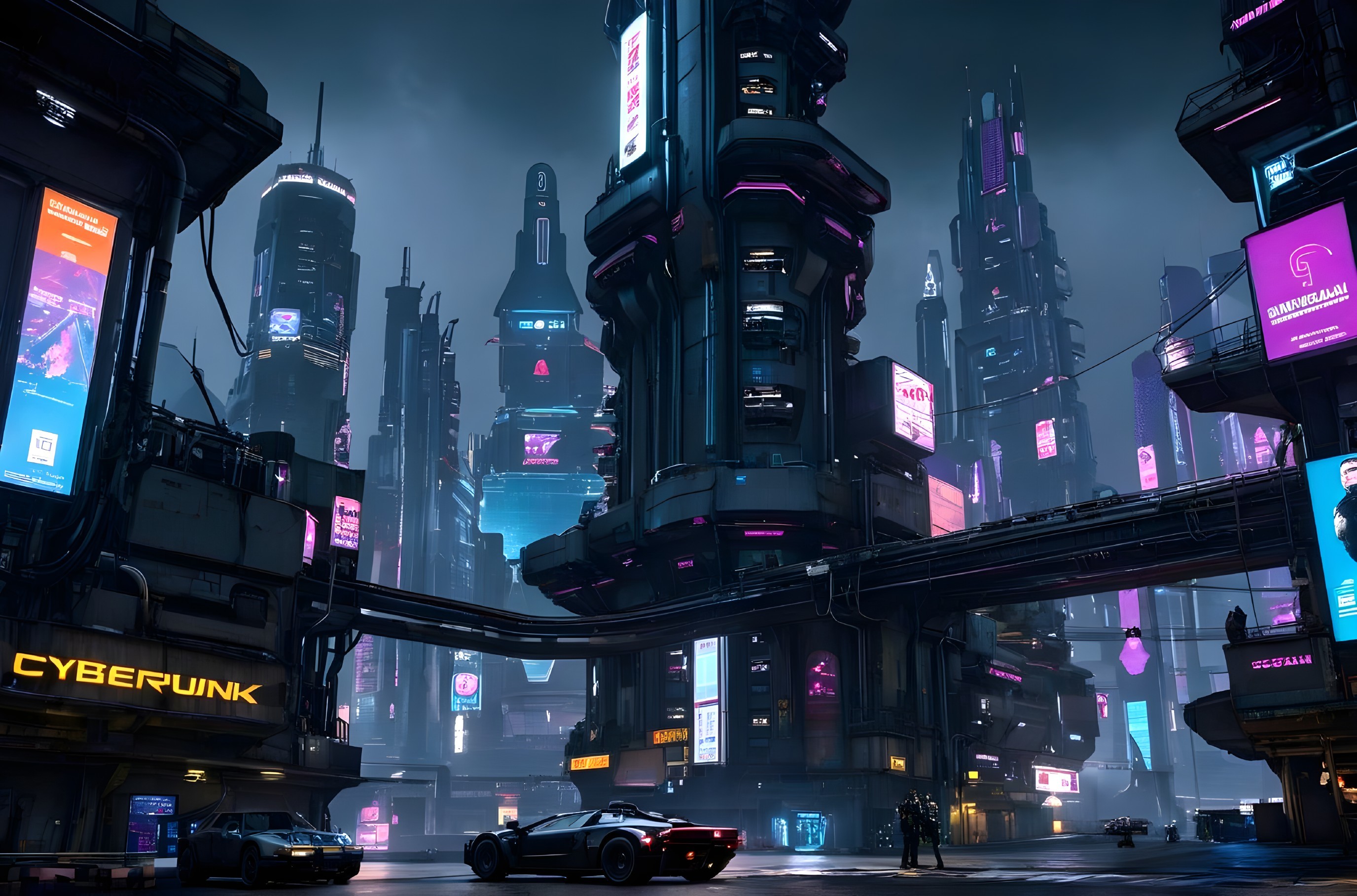 Futuristic Cyberpunk Cityscape with Neon Lights