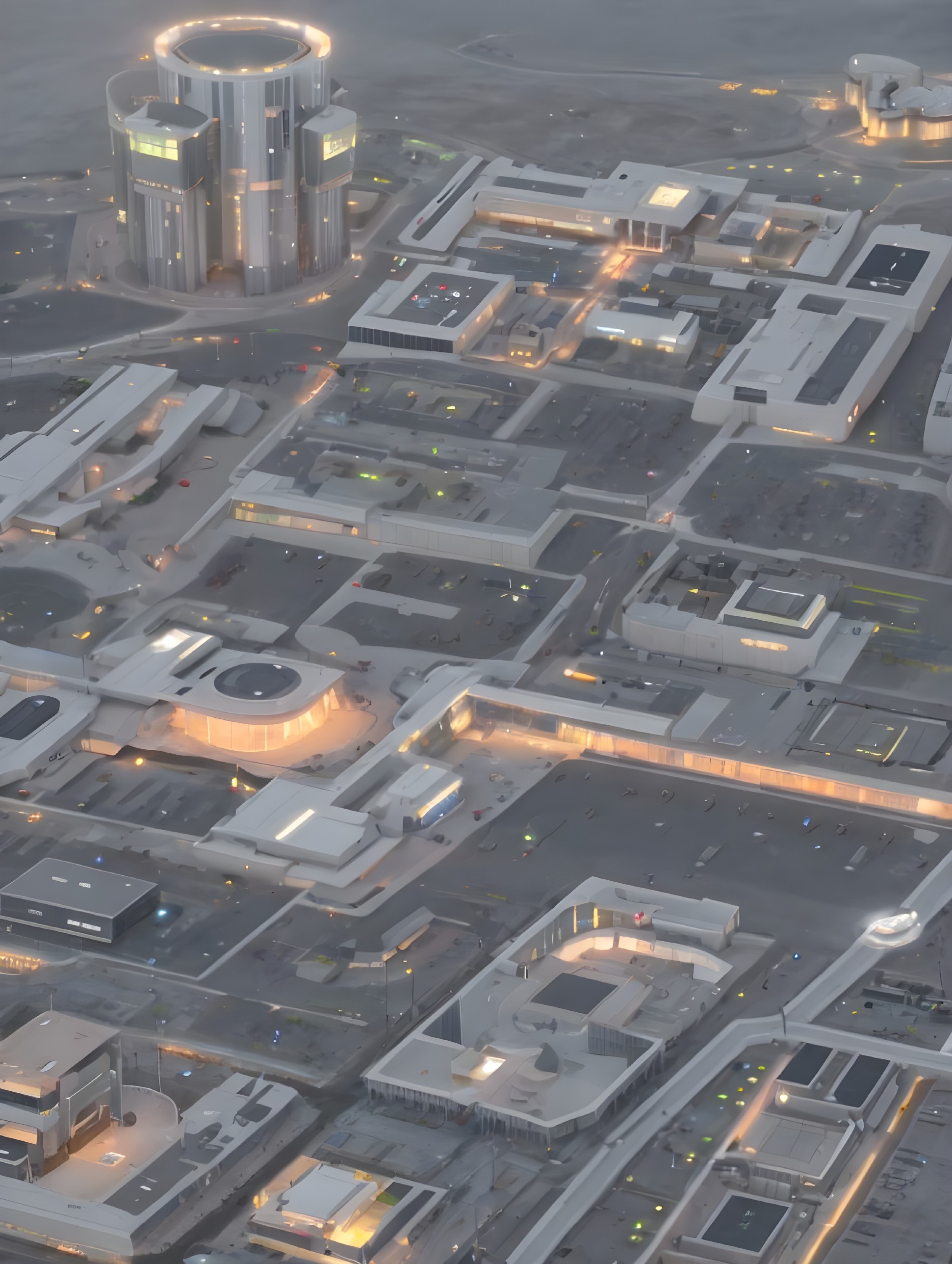 Futuristic Urban Layout with Modern Architecture and Lights