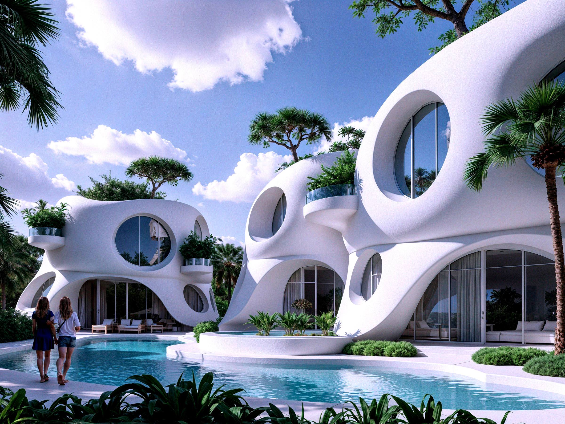 Modern Organic-Shaped Buildings with Lush Surroundings