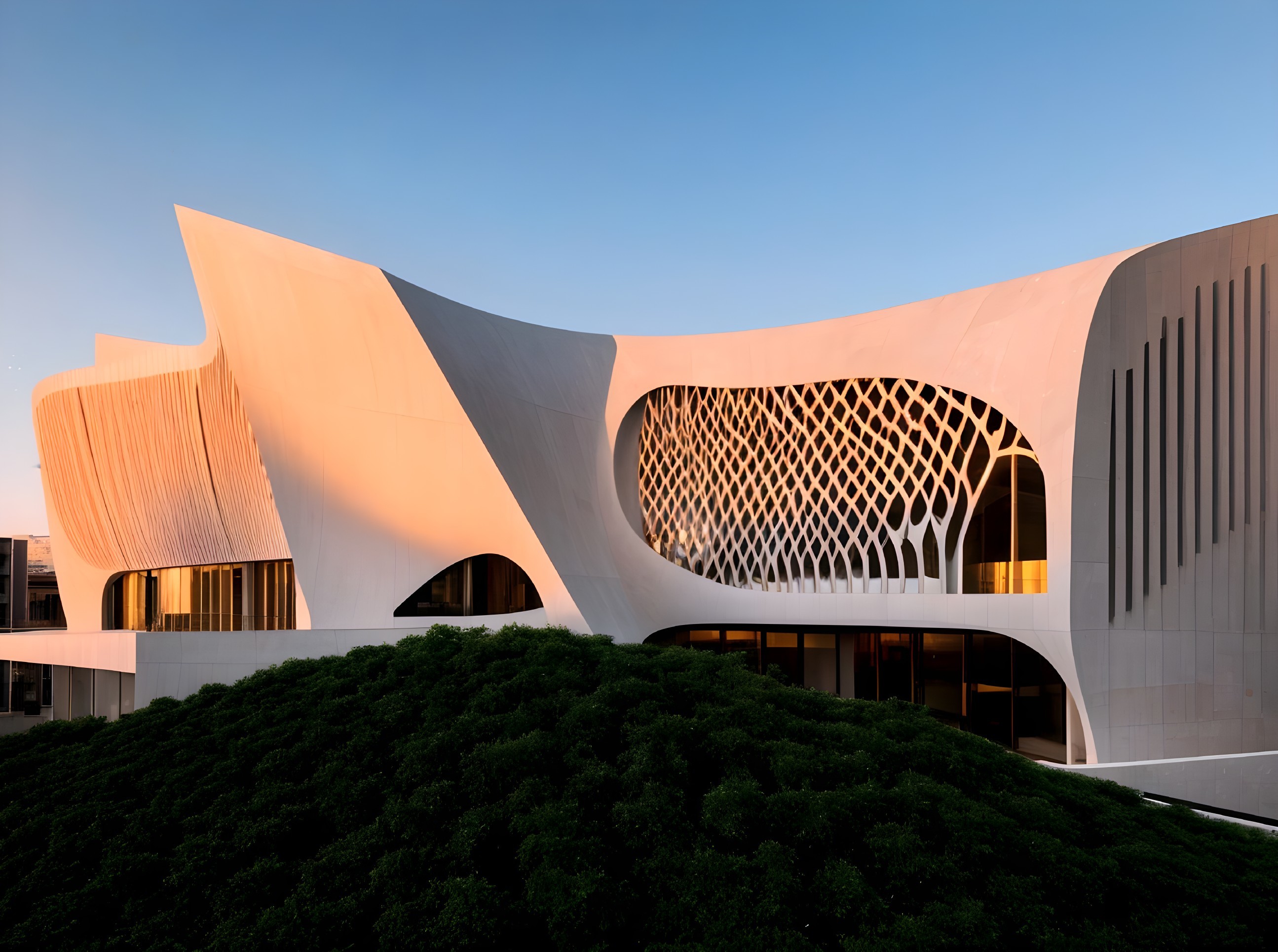 Modern Architectural Design with Organic Shapes and Lattice