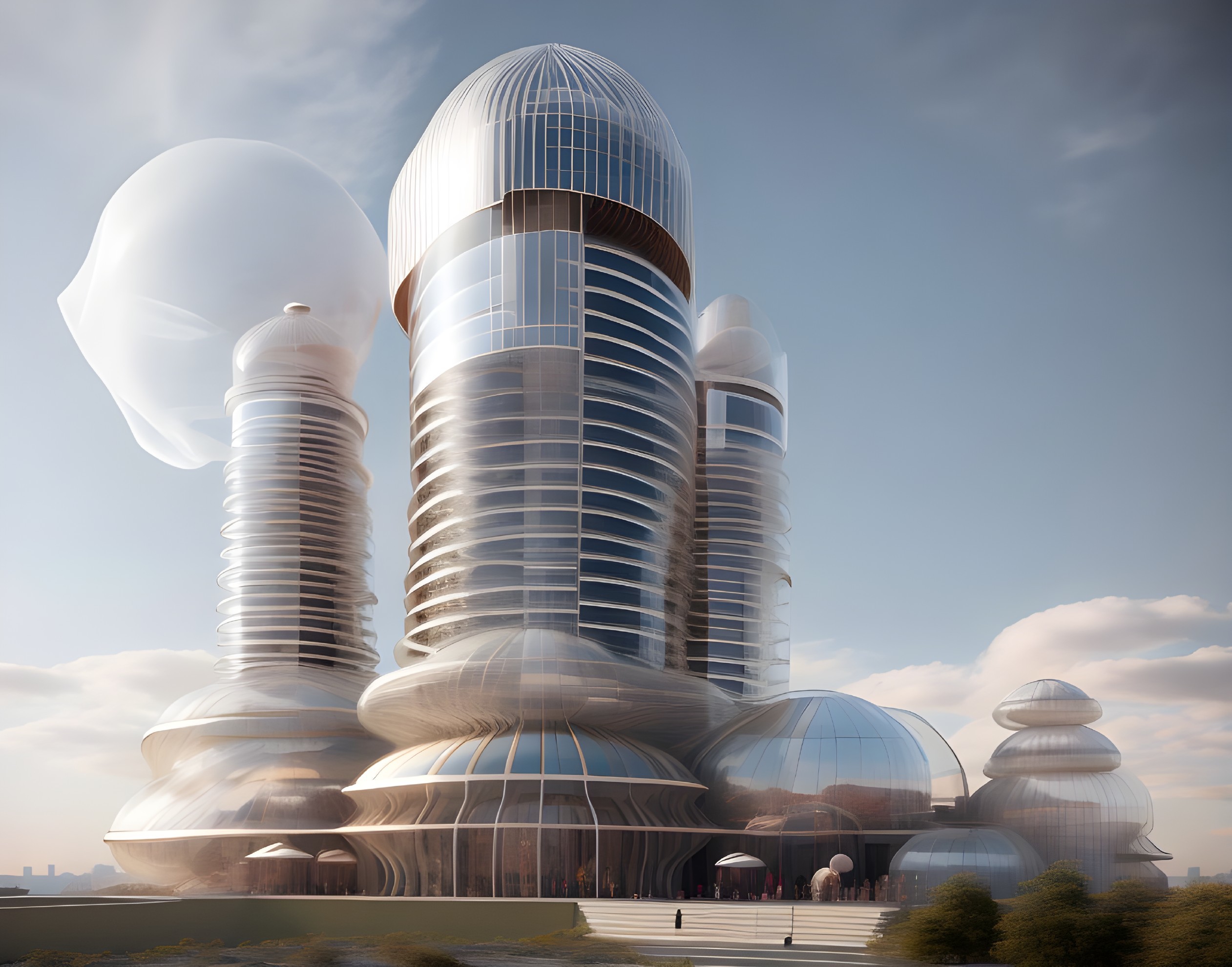 Futuristic Building Complex with Organic Shapes
