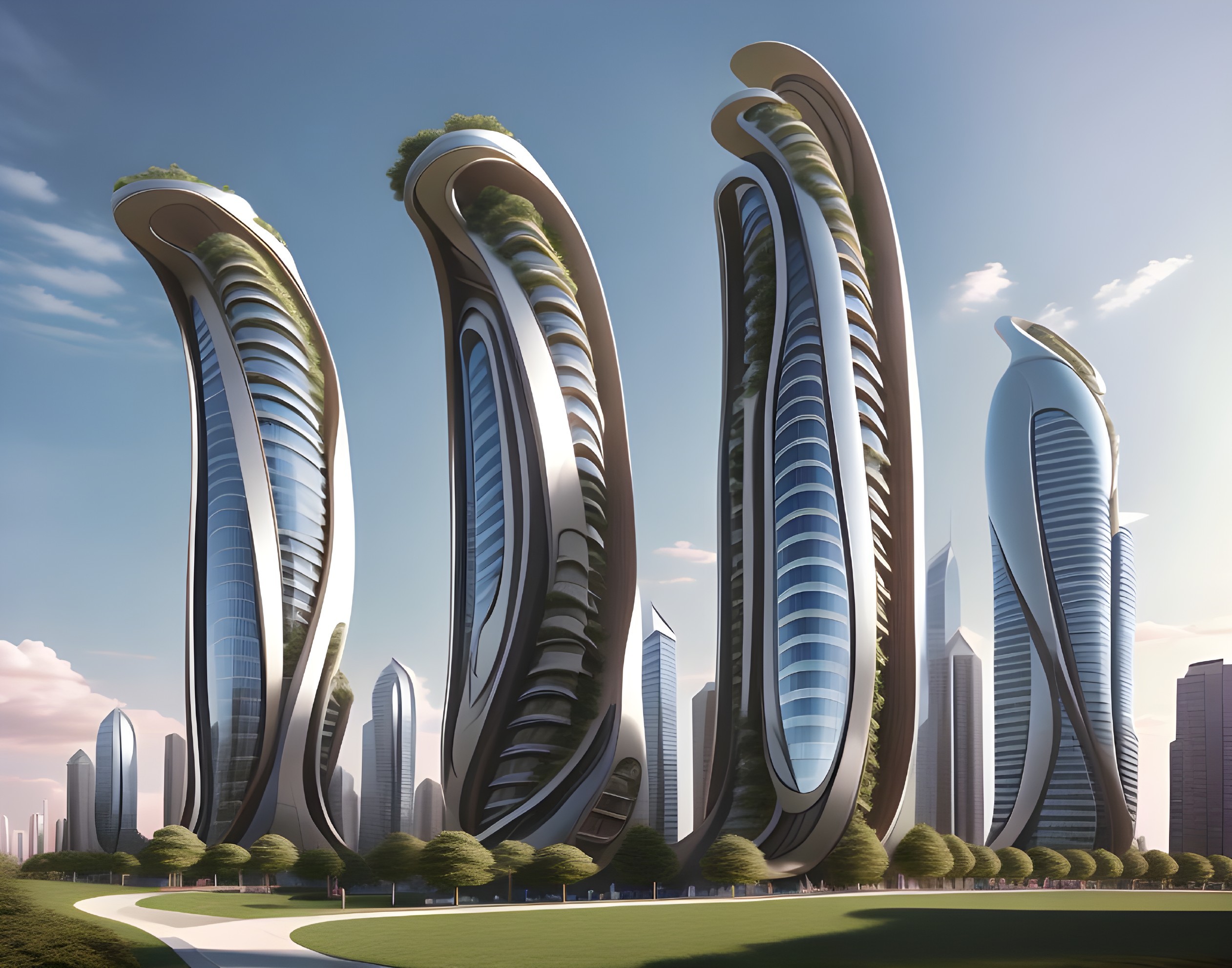 Futuristic Urban Landscape with Curving Skyscrapers