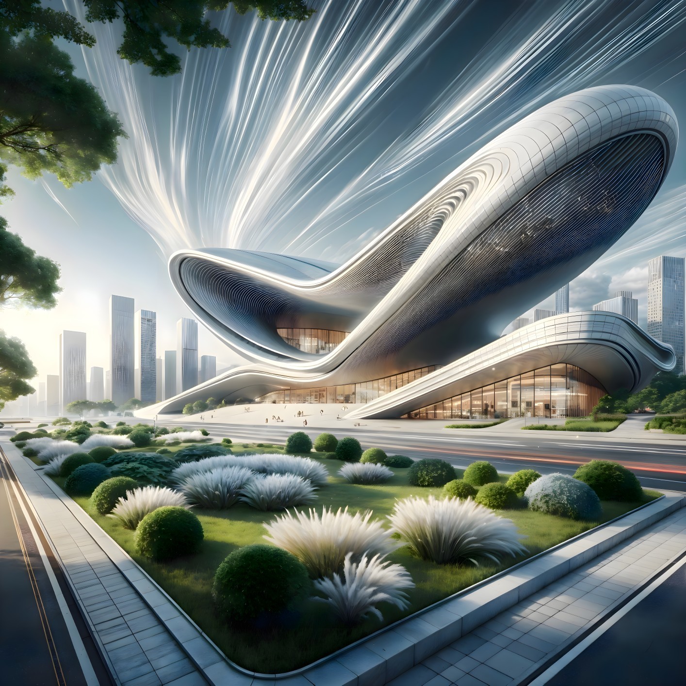 Futuristic Building with Organic Shapes and Metal Facade