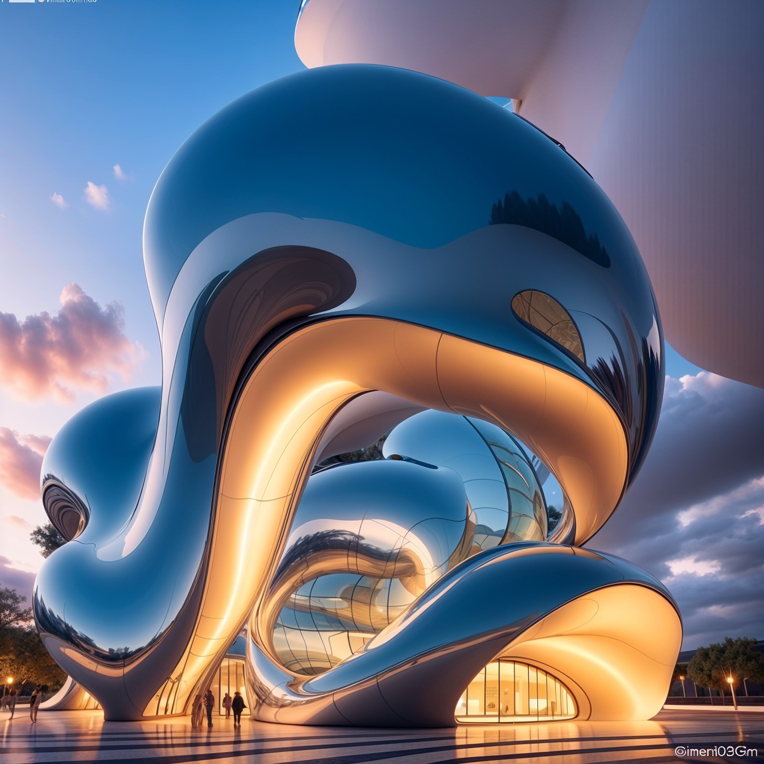 Architectural Marvel with Organic Forms and Glass Surfaces