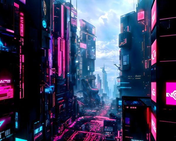 Vibrant Cyberpunk Cityscape with Neon Skyscrapers