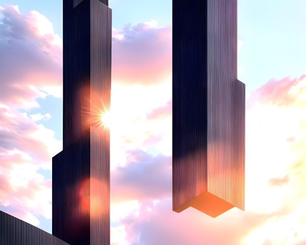 Modern Architectural Scene with Sunset and Clouds