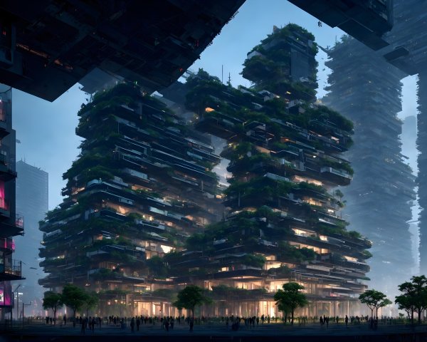 Futuristic Urban Landscape with Modern Architecture and Greenery