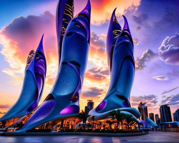 Futuristic Architecture with Sculptural Sail-Like Structures