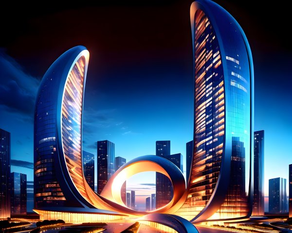 Futuristic Curved Towers in Urban Twilight Setting