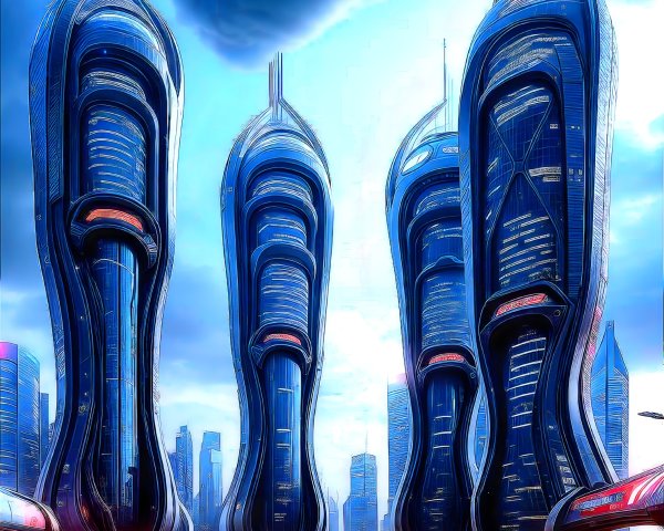 Futuristic Cityscape with Organic Skyscrapers and Figures