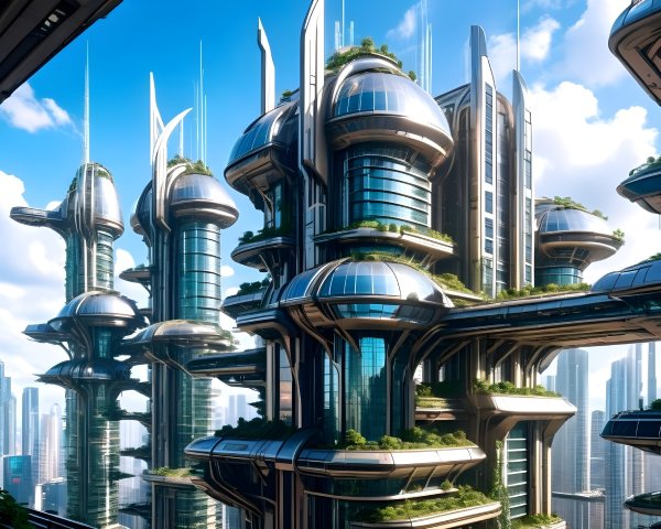 Futuristic Cityscape with Skyscrapers and Greenery