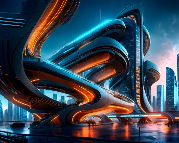 Futuristic Cityscape with Aerodynamic Architecture