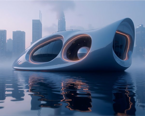 Futuristic Architectural Marvel by Tranquil Water