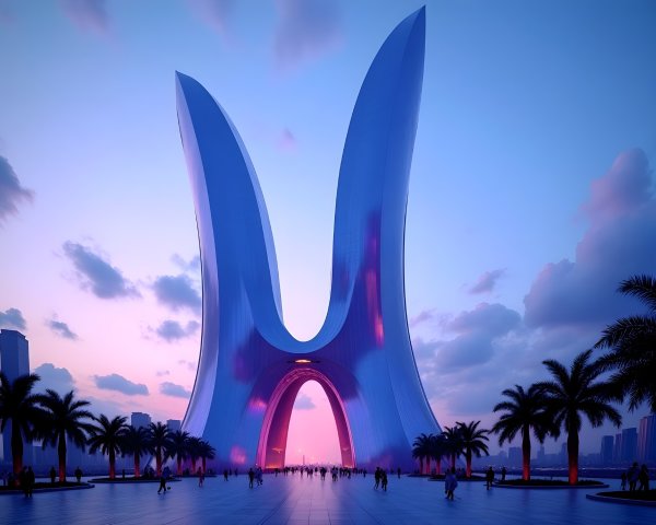 Modern Architectural Structure with Upward-Curving Forms