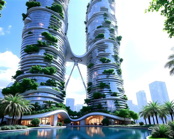 Architectural Marvel of Two Towers with Central Bridge