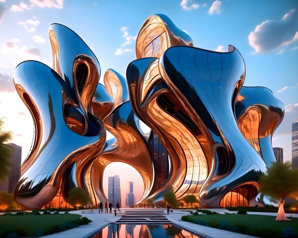 Futuristic Architecture with Organic Shapes and Greenery