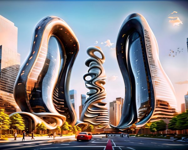 Futuristic Urban Landscape with Sculptural Skyscrapers