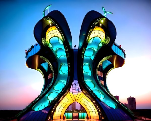Futuristic Building with Organic Design and Greenery