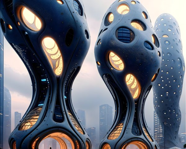 Futuristic Twisting Skyscrapers in Modern Cityscape