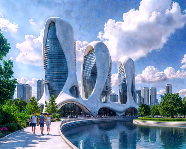 Futuristic Architectural Landscape with Organic Structures