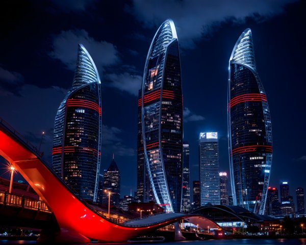 Futuristic Night Skyline with Colorful Skyscrapers