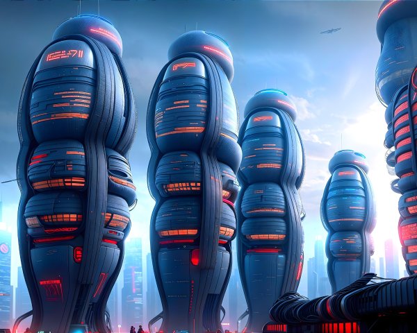 Futuristic Cityscape with Organic Design and Lights