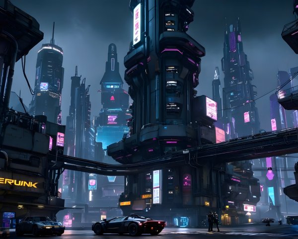 Futuristic Cyberpunk Cityscape with Neon Lights
