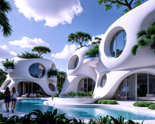 Modern Organic-Shaped Buildings with Lush Surroundings