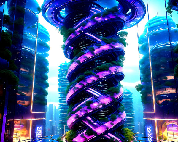 Futuristic Urban Environment with Spiral Structure and Greenery