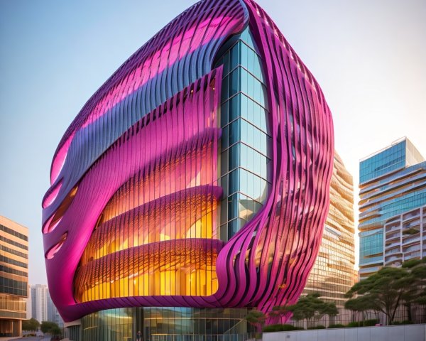Modern Building with Vibrant Curved Design and Glass Façade