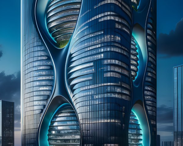 Futuristic Skyscraper with Organic Design and Greenery