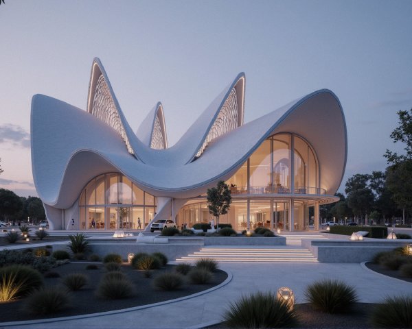 Modern Architectural Marvel with Organic Shapes and Glass